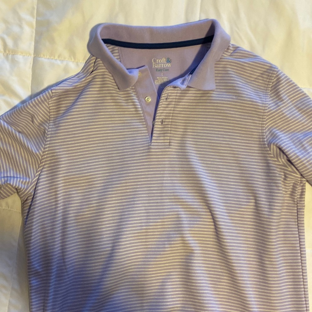Purple and white polo by Croft & Barrow, size L